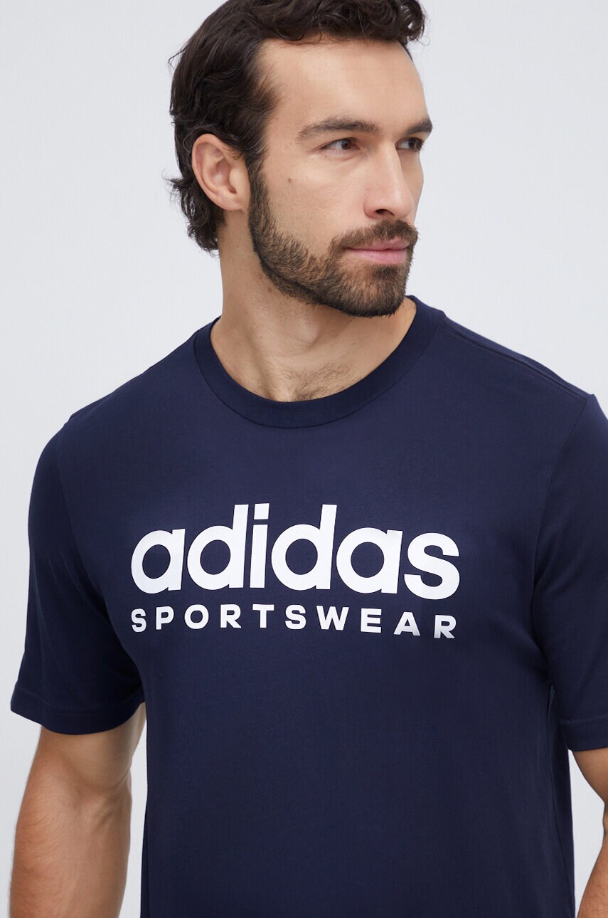 Бавовняна футболка adidas чоловічий колір синій з принтом