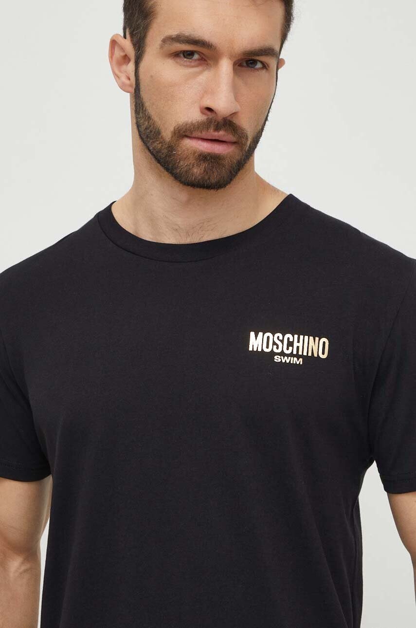 Бавовняна пляжна футболка Moschino Underwear колір чорний з принтом