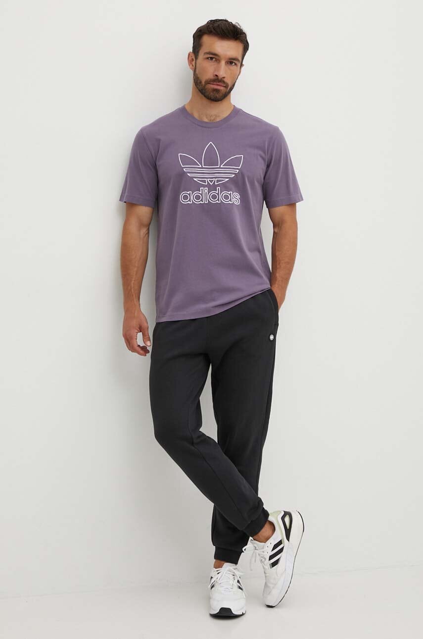 Бавовняна футболка adidas Originals Trefoil Tee чоловіча колір фіолетовий з аплікацією IR7992