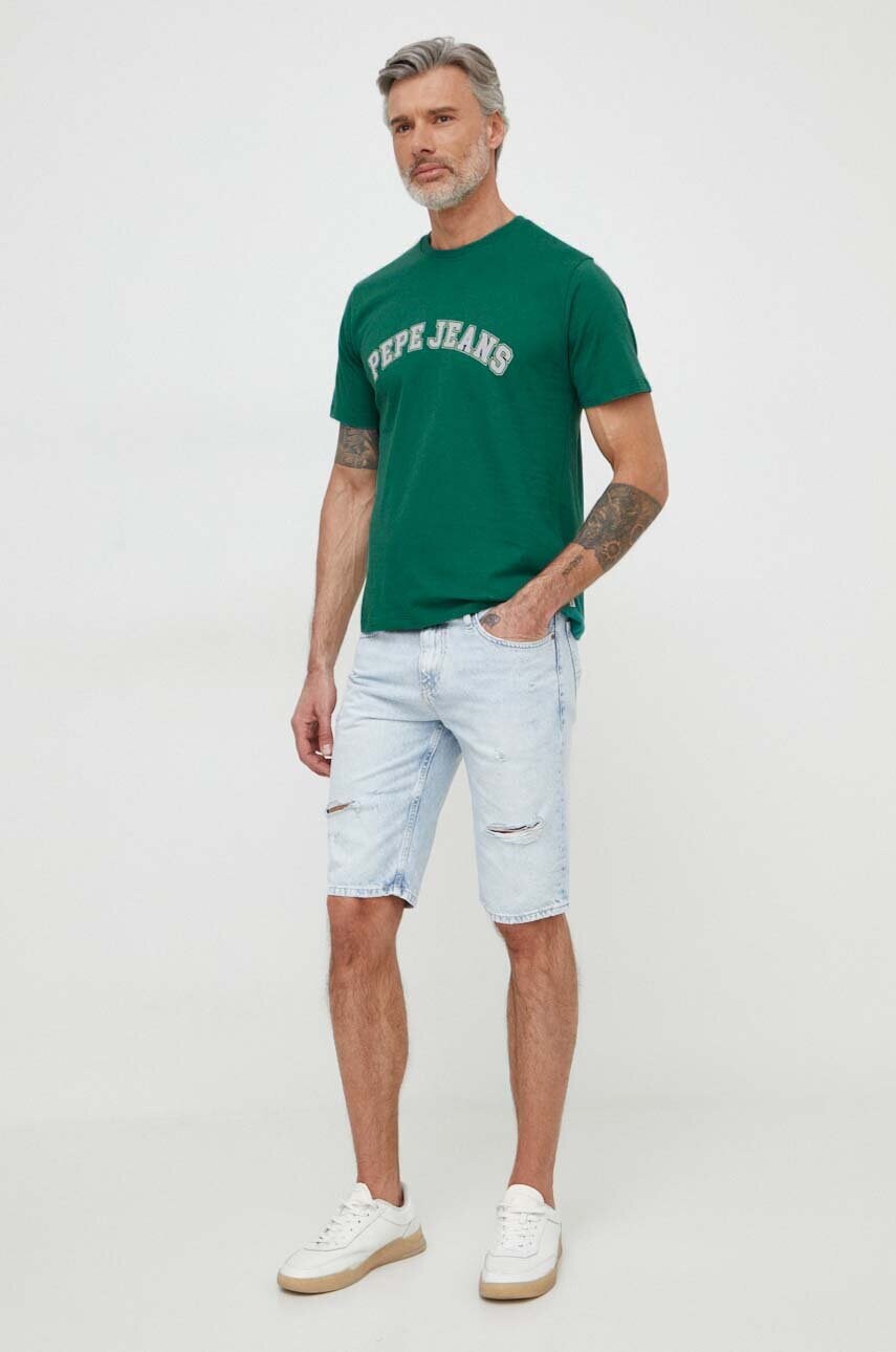 Бавовняна футболка Pepe Jeans CLEMENT чоловіча  колір зелений з принтом PM509220