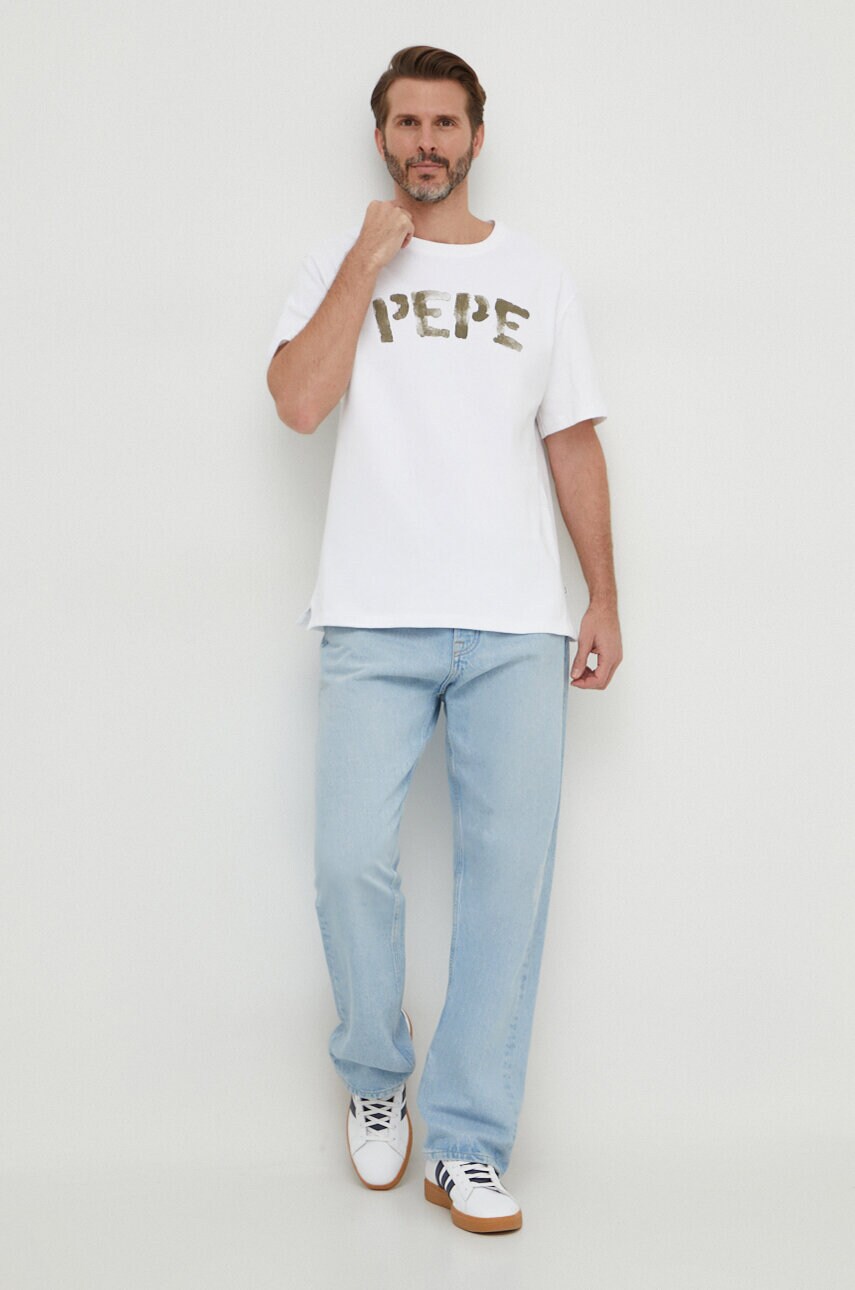Бавовняна футболка Pepe Jeans ROLF TEE чоловіча  колір білий з принтом PM509228