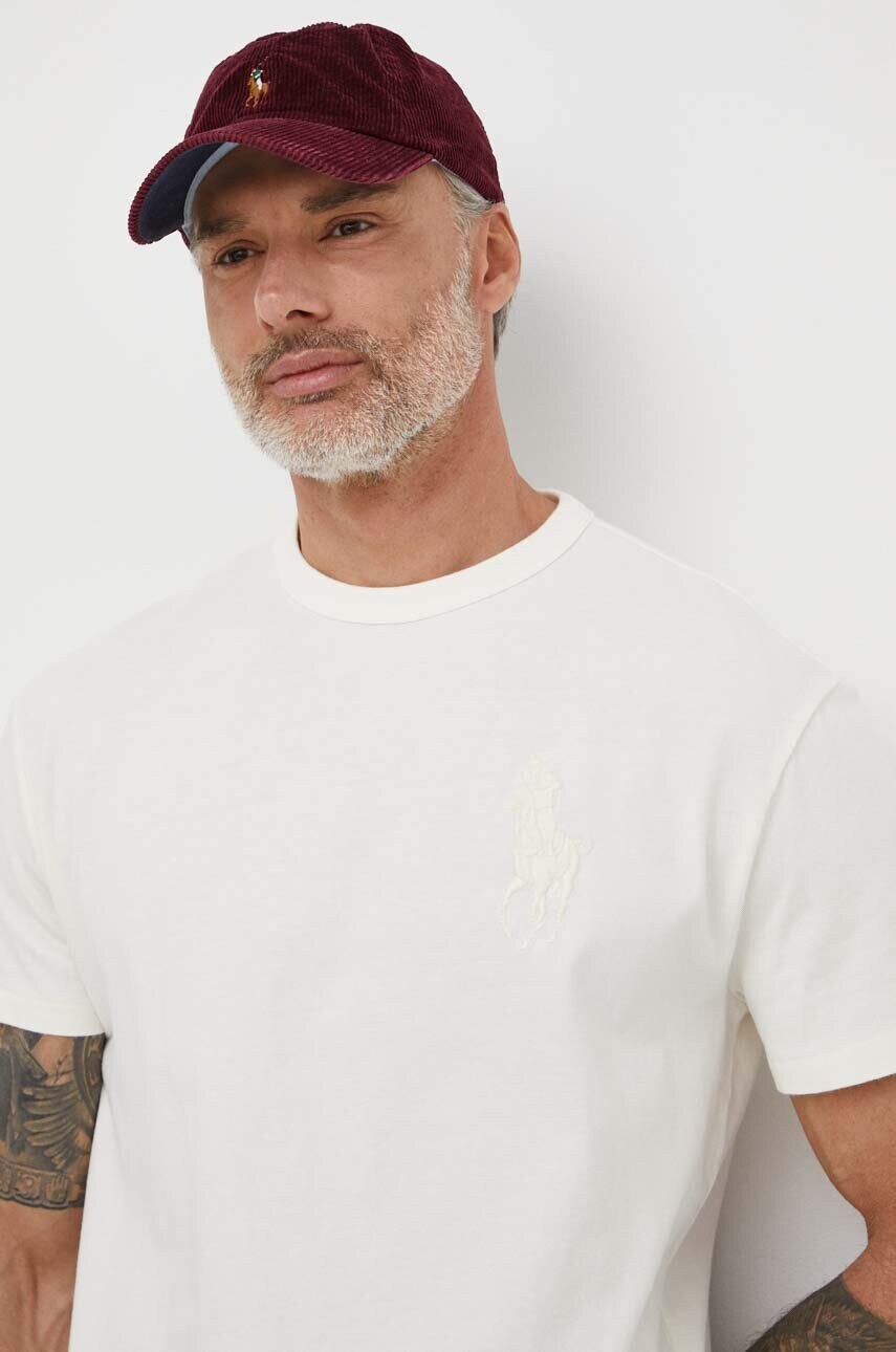 Купити Бавовняна футболка Polo Ralph Lauren чоловічий колір бежевий однотонний – головне зображення
