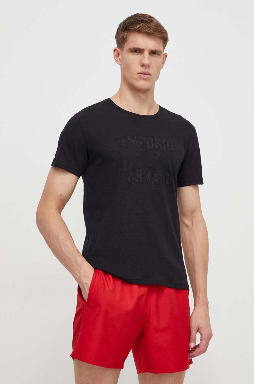 Футболка лаунж Emporio Armani Underwear колір чорний з аплікацією
