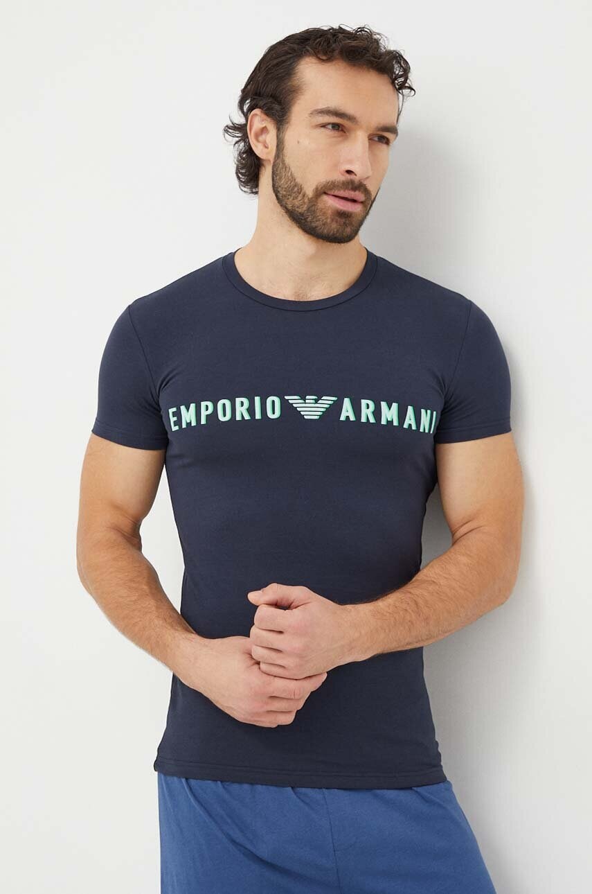 Футболка лаунж Emporio Armani Underwear колір синій з принтом