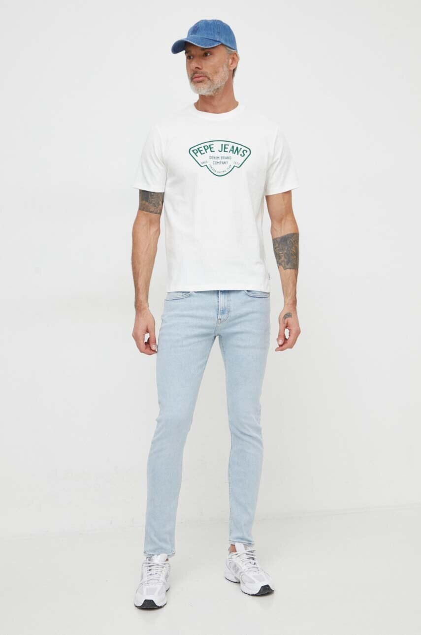 Бавовняна футболка Pepe Jeans Cherry чоловіча колір білий з принтом PM509381