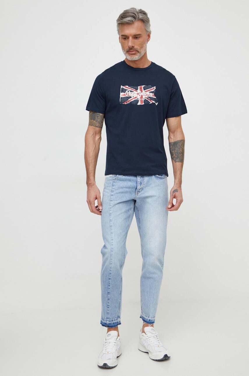 Бавовняна футболка Pepe Jeans Clag чоловіча колір синій з принтом PM509384