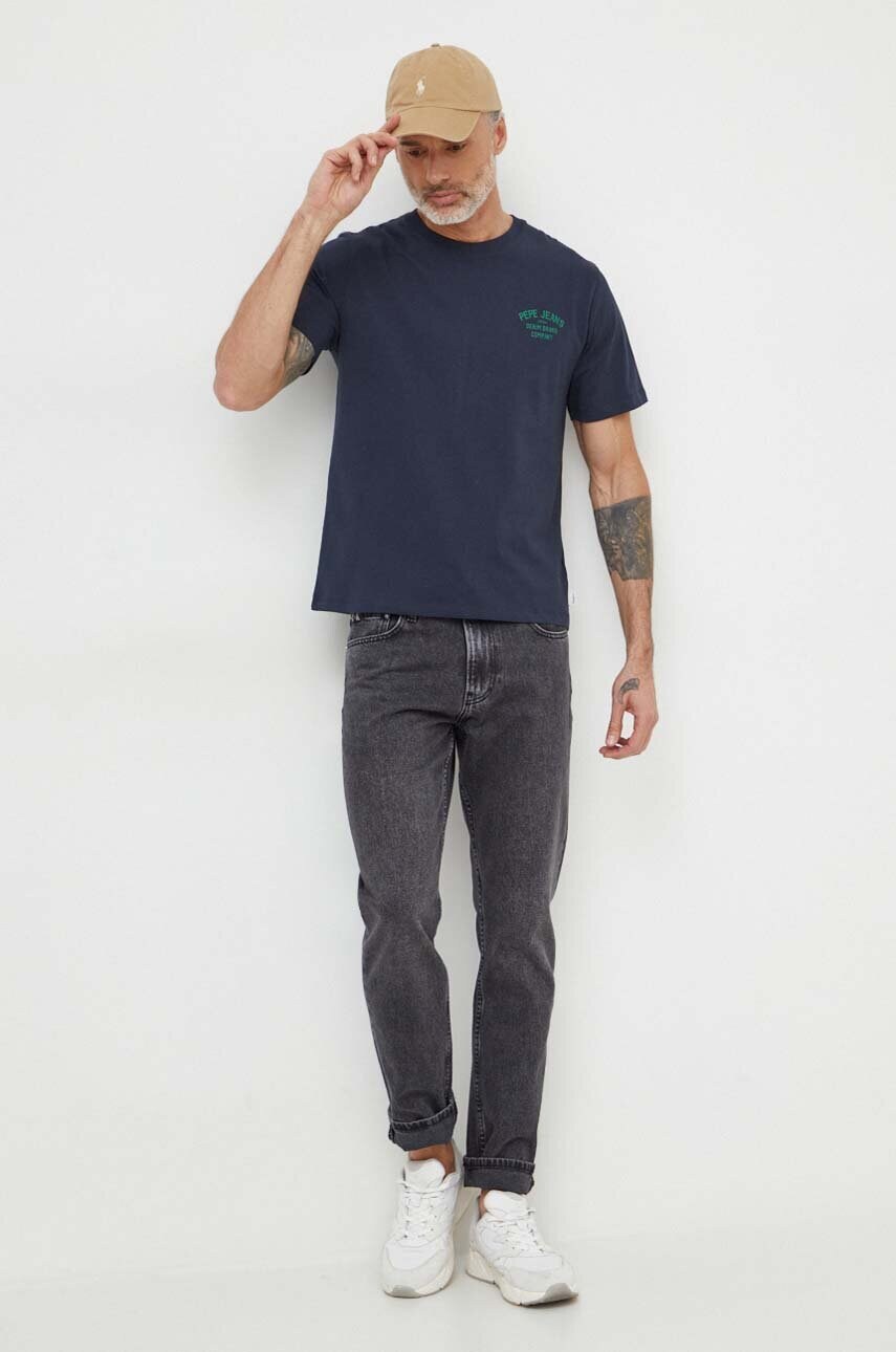 Бавовняна футболка Pepe Jeans REGULAR CAVE чоловіча  колір синій з принтом PM509388