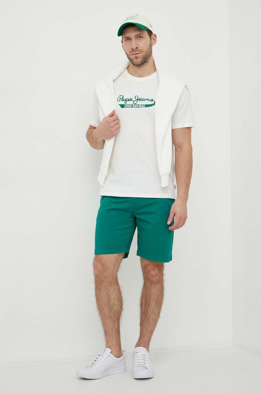 Бавовняна футболка Pepe Jeans CLAUDE чоловіча  колір бежевий з принтом PM509390