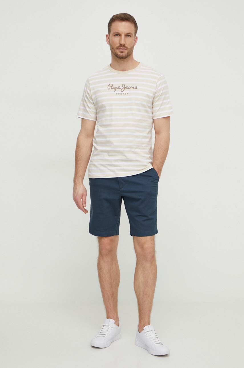 Бавовняна футболка Pepe Jeans STRIPED EGGO чоловіча  колір бежевий візерунок PM509407