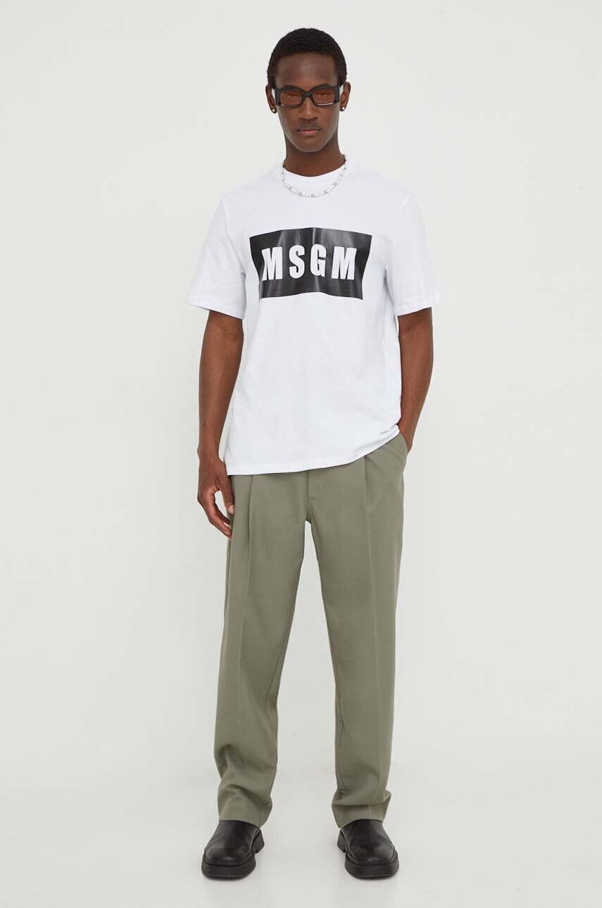 Бавовняна футболка MSGM чоловічий колір білий з принтом