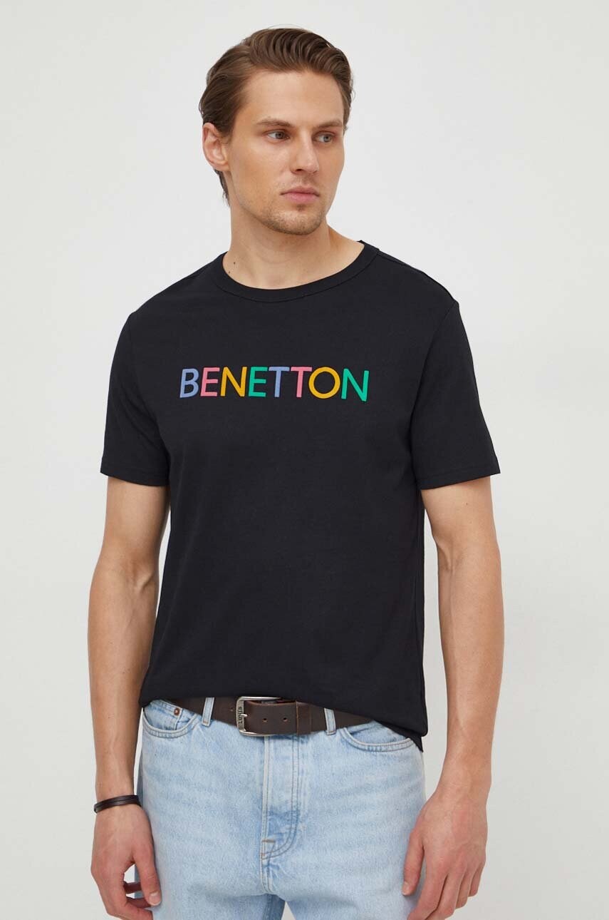 Бавовняна футболка United Colors of Benetton чоловічий колір чорний з принтом