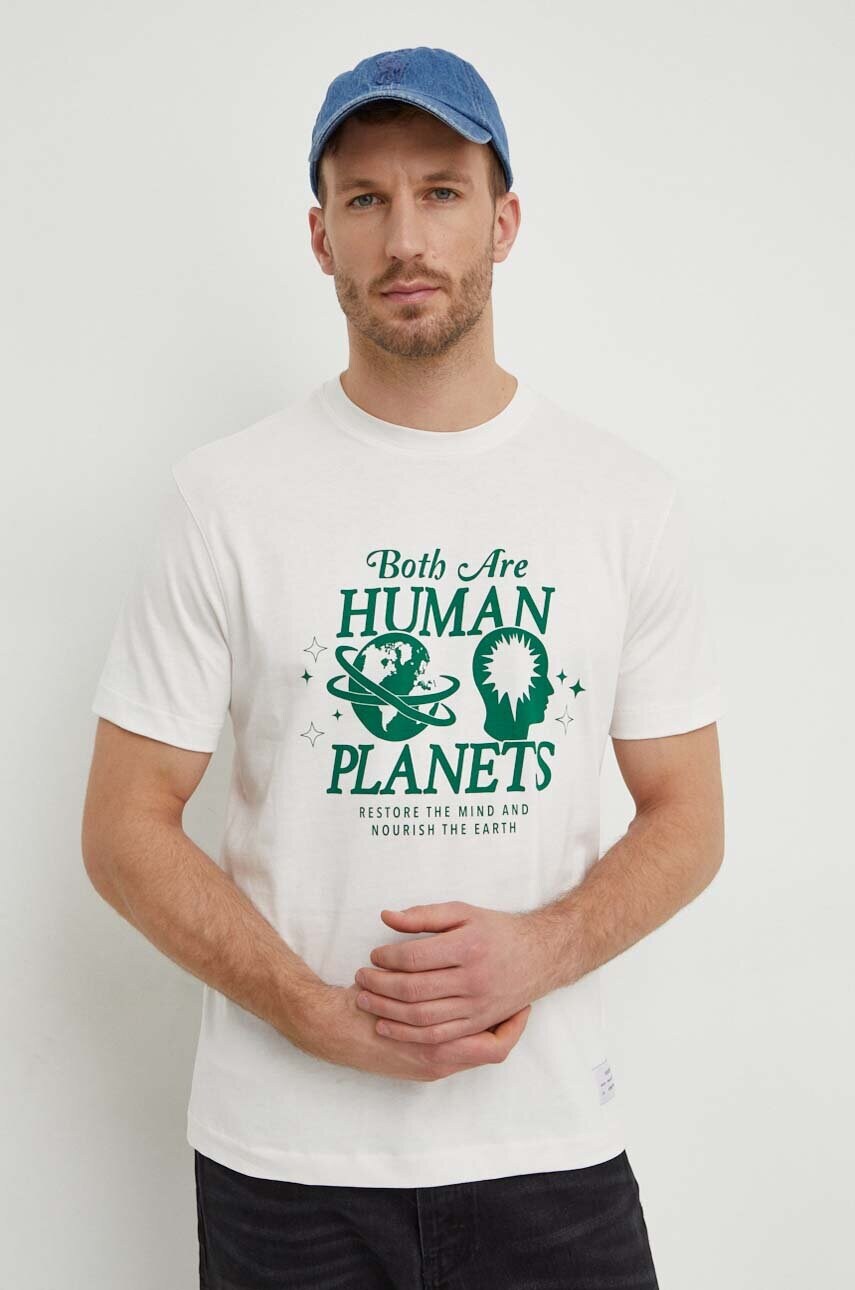 Бавовняна футболка United Colors of Benetton чоловічий колір бежевий з принтом