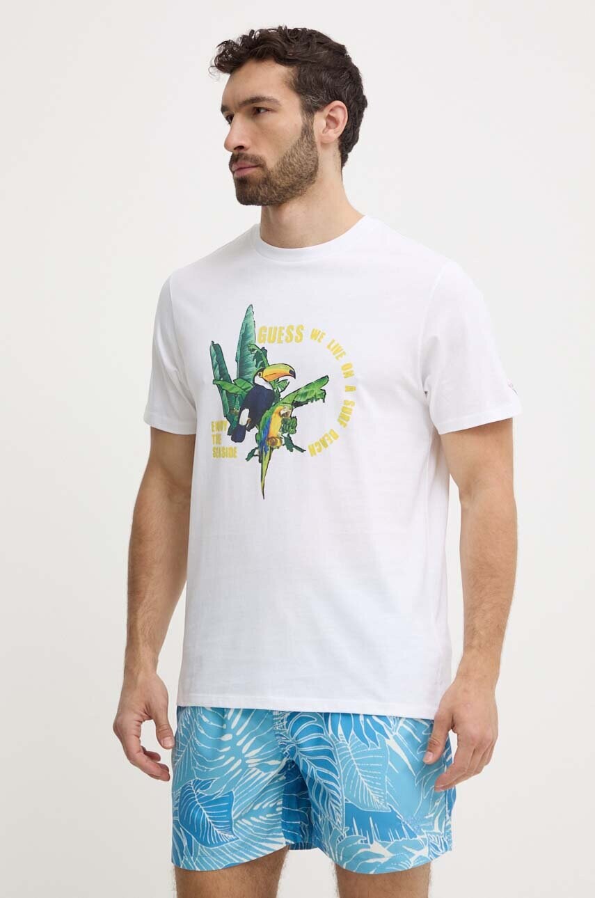 Бавовняна футболка Guess PARROTS чоловіча колір білий з принтом F4GI08 I3Z11