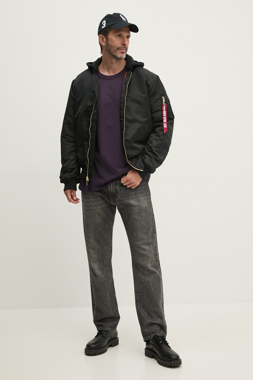 Бавовняна футболка Alpha Industries Essentials RL чоловіча колір фіолетовий з аплікацією 146504