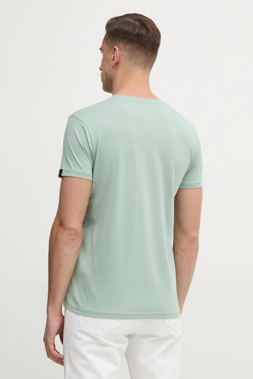 Бавовняна футболка Alpha Industries Basic Rubber чоловіча колір зелений з аплікацією 100501RB