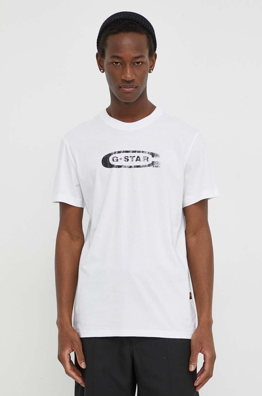 Бавовняна футболка G-Star Raw чоловічий колір білий з принтом