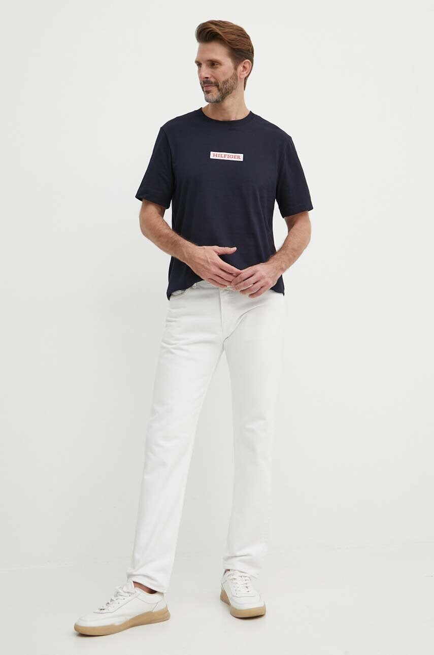 Бавовняна футболка Tommy Hilfiger чоловіча колір синій з аплікацією MW0MW34373