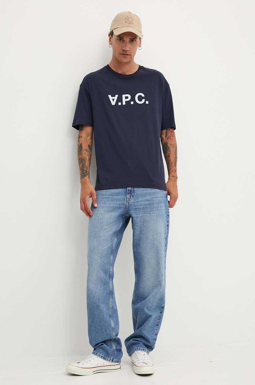 Бавовняна футболка A.P.C. T-Shirt River чоловіча колір синій з принтом COFDW.H26324.IAK