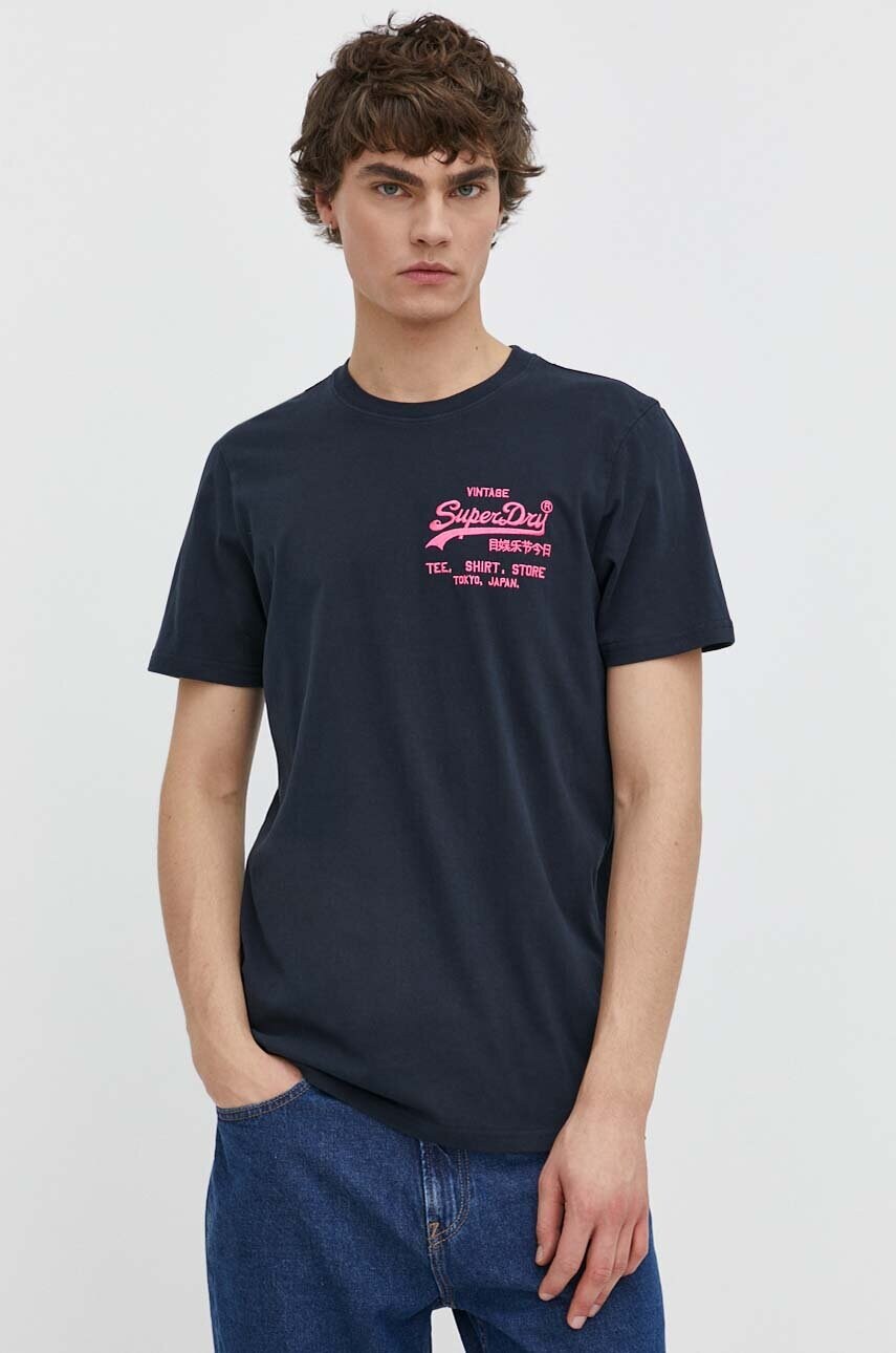 Бавовняна футболка Superdry чоловічий колір синій з аплікацією