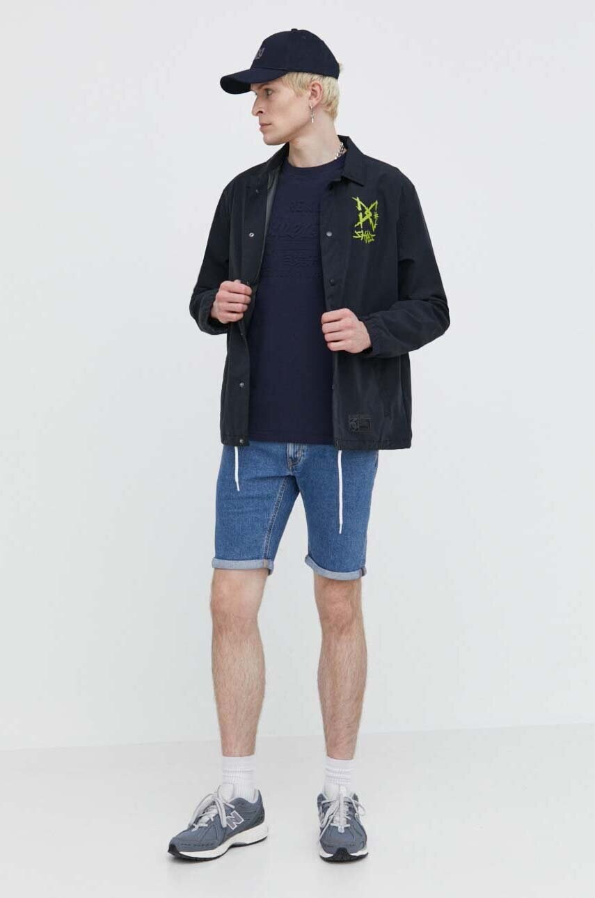 Бавовняна футболка Superdry чоловічий колір синій з аплікацією