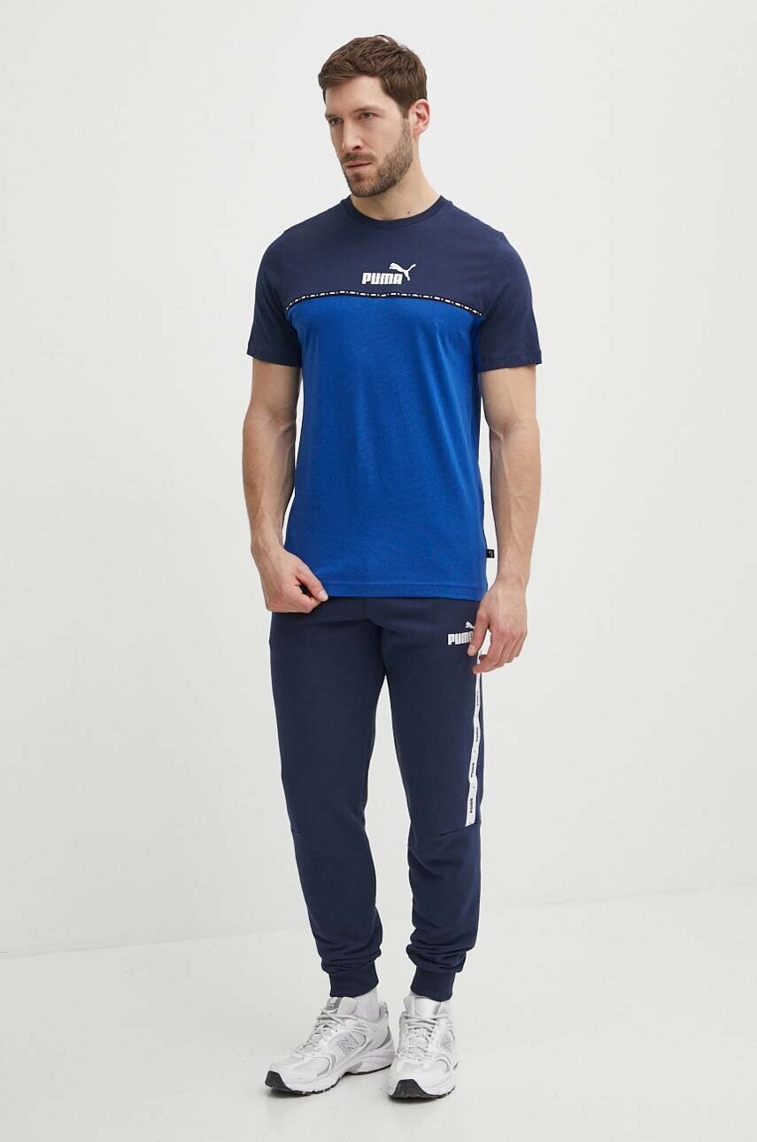 Бавовняна футболка Puma чоловічий колір синій візерунок