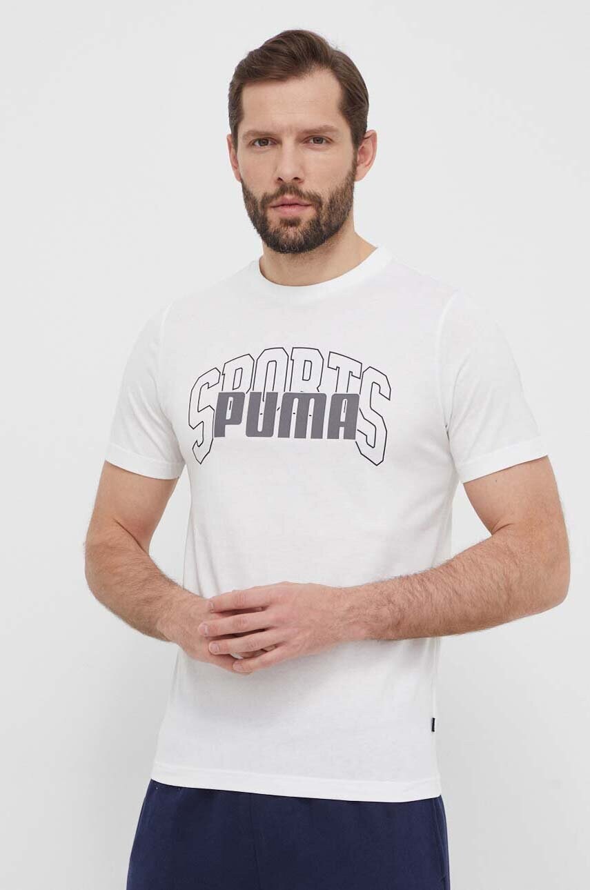 Бавовняна футболка Puma чоловіча колір білий з принтом 680177