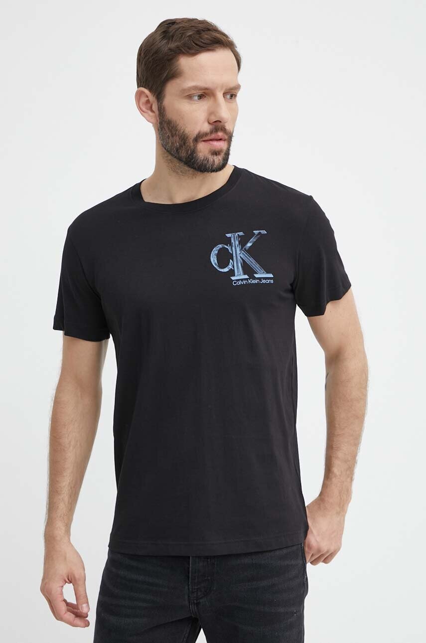 Бавовняна футболка Calvin Klein Jeans чоловіча колір чорний з принтом J30J325498