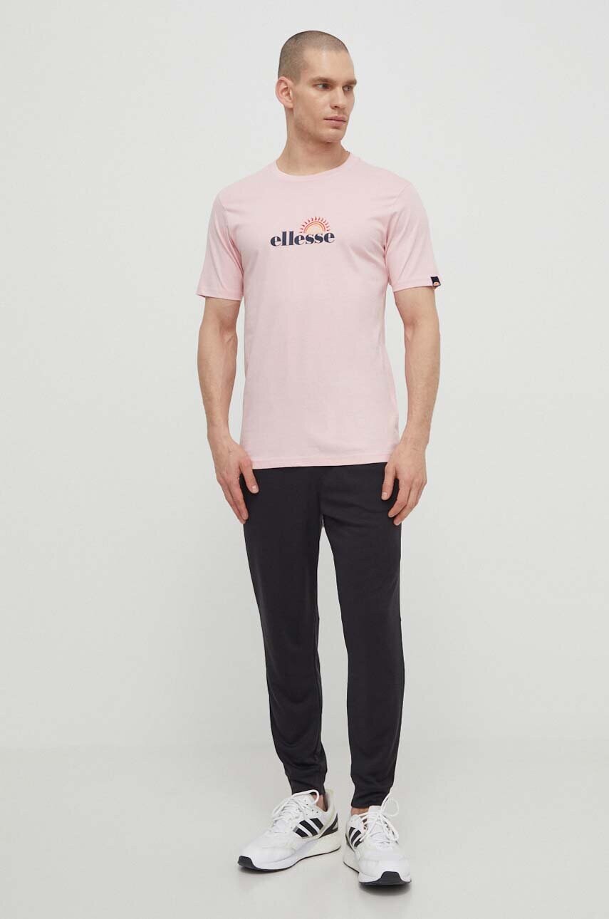 Бавовняна футболка Ellesse Trea T-Shirt чоловіча колір рожевий з принтом SHV20126