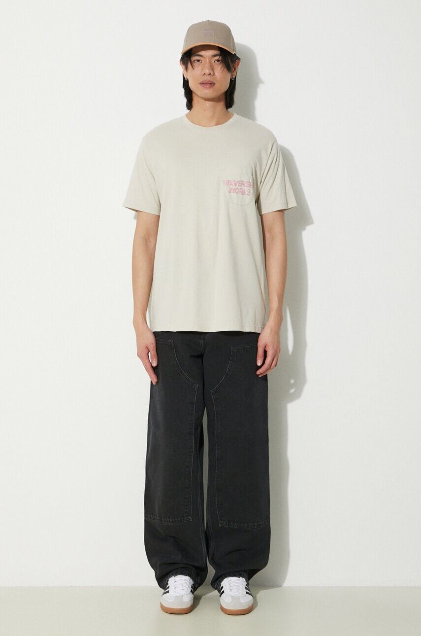 Бавовняна футболка Universal Works Print Pocket Tee чоловіча колір бежевий з принтом 30611.DRIFTWOOD