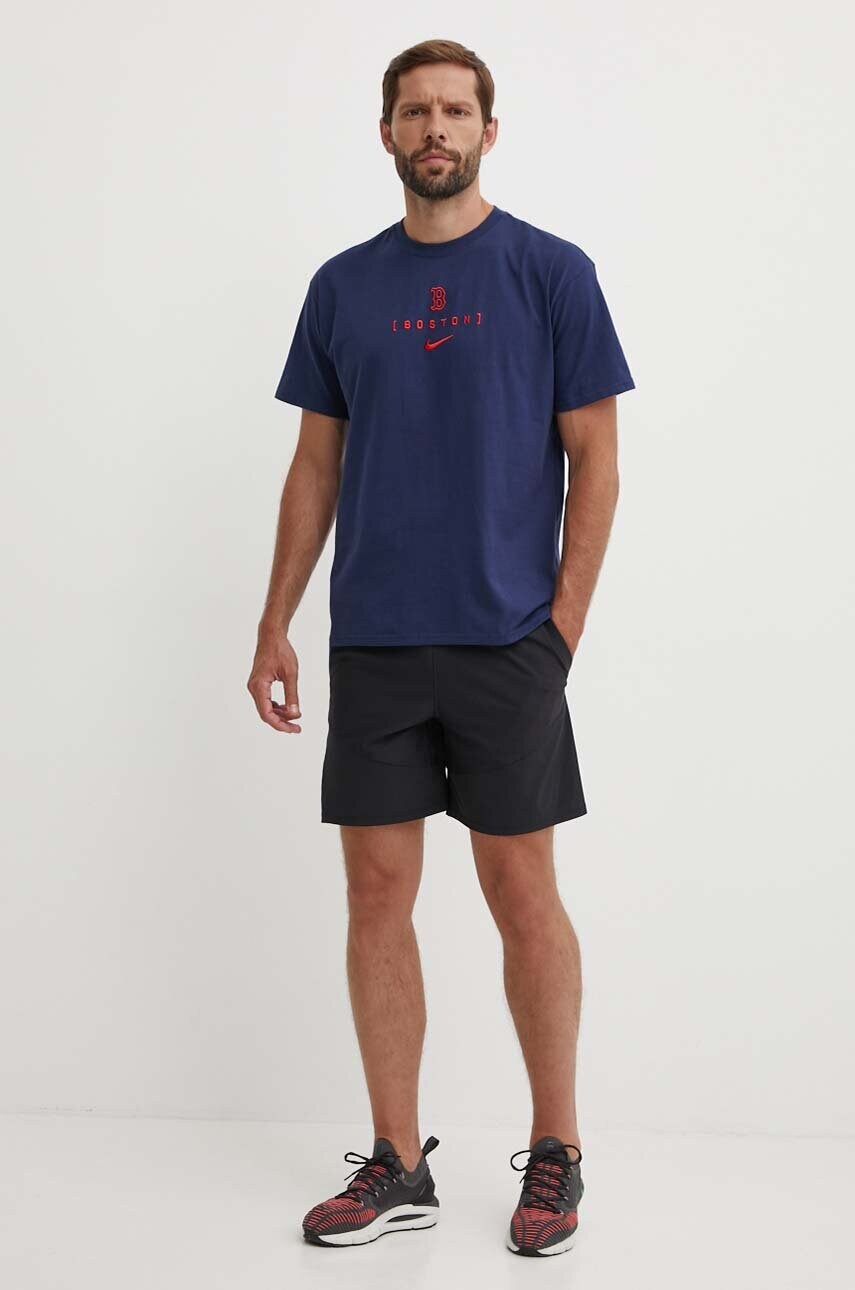 Бавовняна футболка Nike Boston Red Sox чоловіча колір синій з принтом
