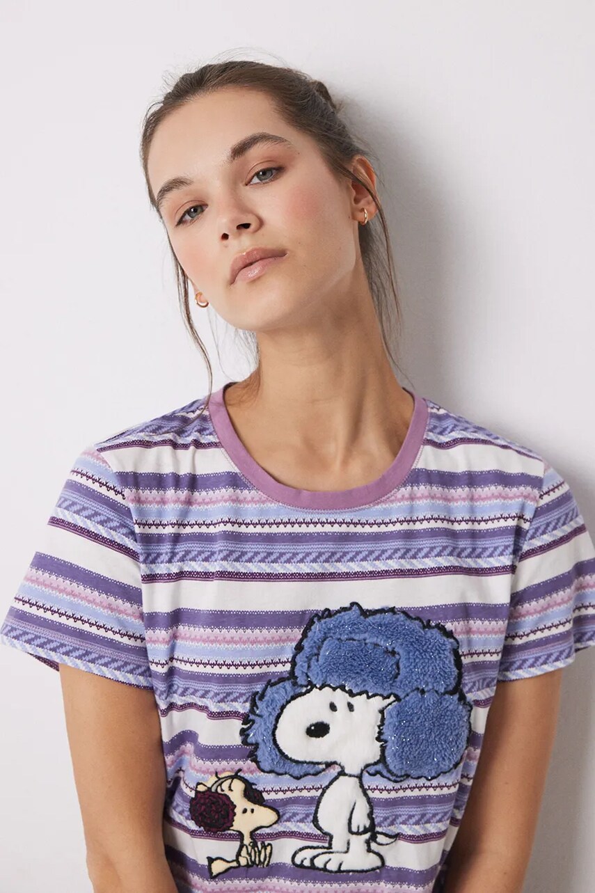 Бавовняна нічна сорочка women'secret SNOOPY колір фіолетовий з бавовни 4448054