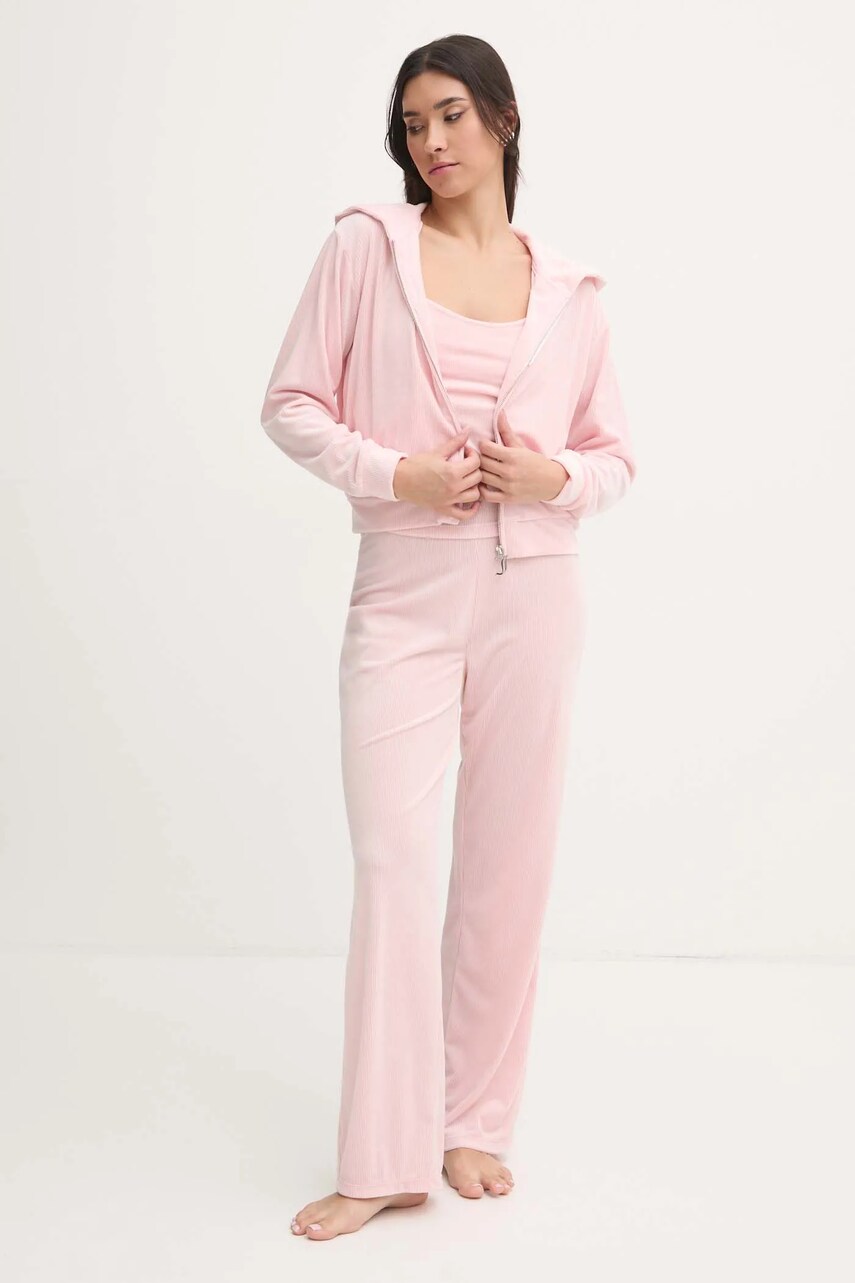 Піжамна кофта Juicy Couture LIV RIB VELOUR HOODIE жіноча колір рожевий JCLBJ125503