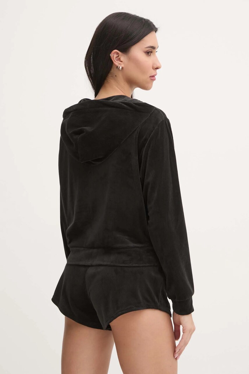 Піжамна кофта Juicy Couture LIV RIB VELOUR HOODIE жіноча колір чорний JCLBJ125503