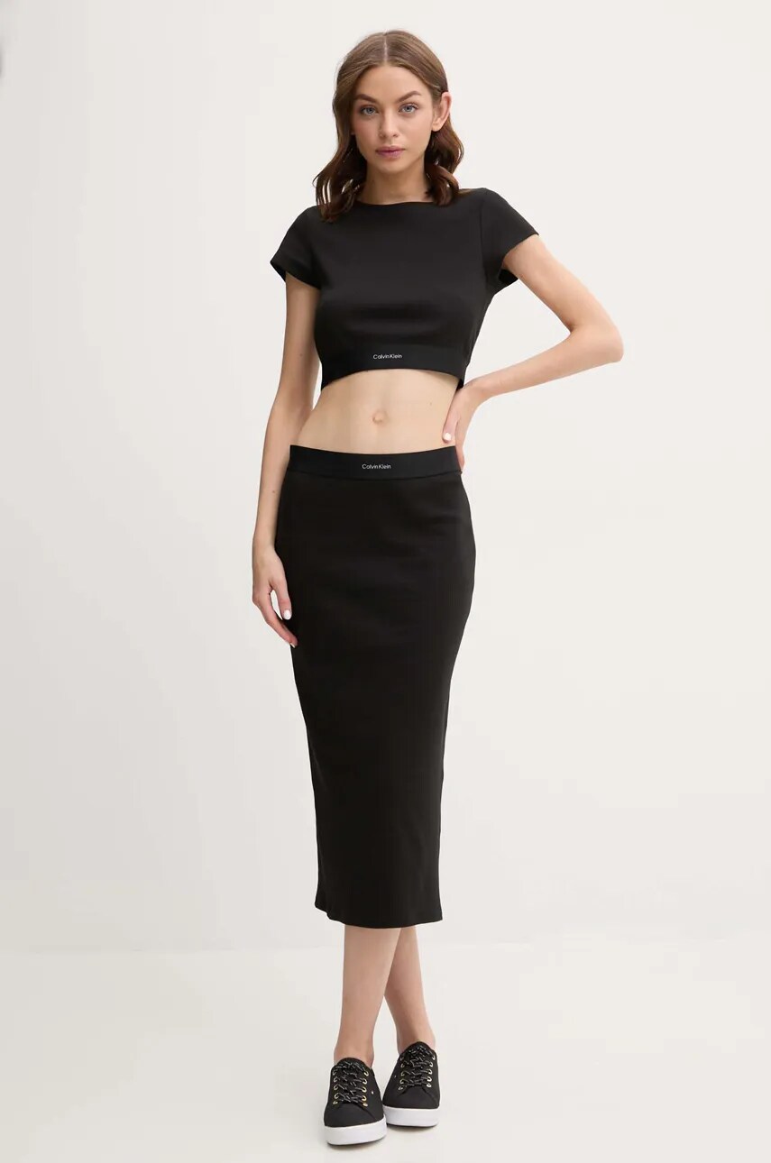 Спідниця лаунж Calvin Klein Underwear колір чорний midi олівець LV00QS7350