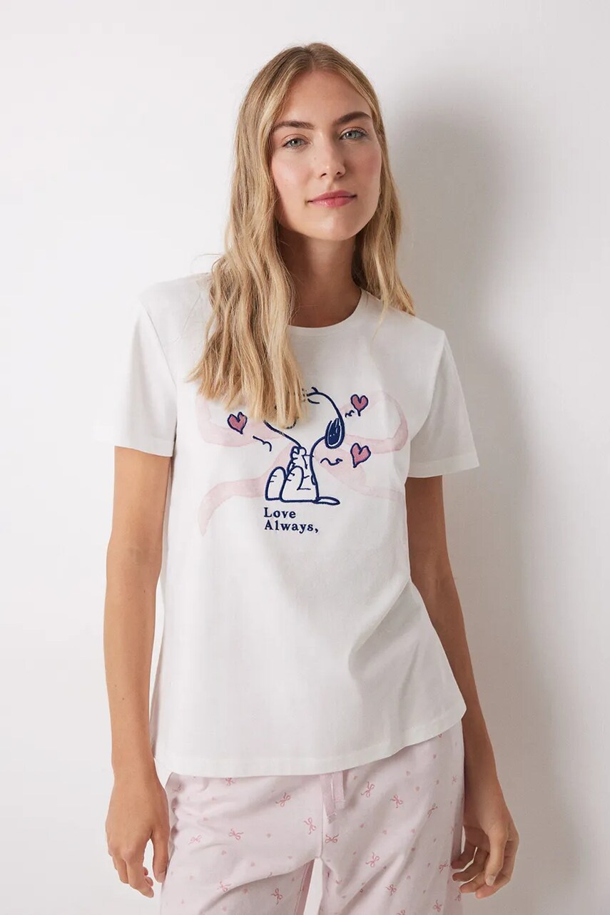 Бавовняна піжама women'secret SNOOPY жіноча колір бежевий з бавовни 3139853