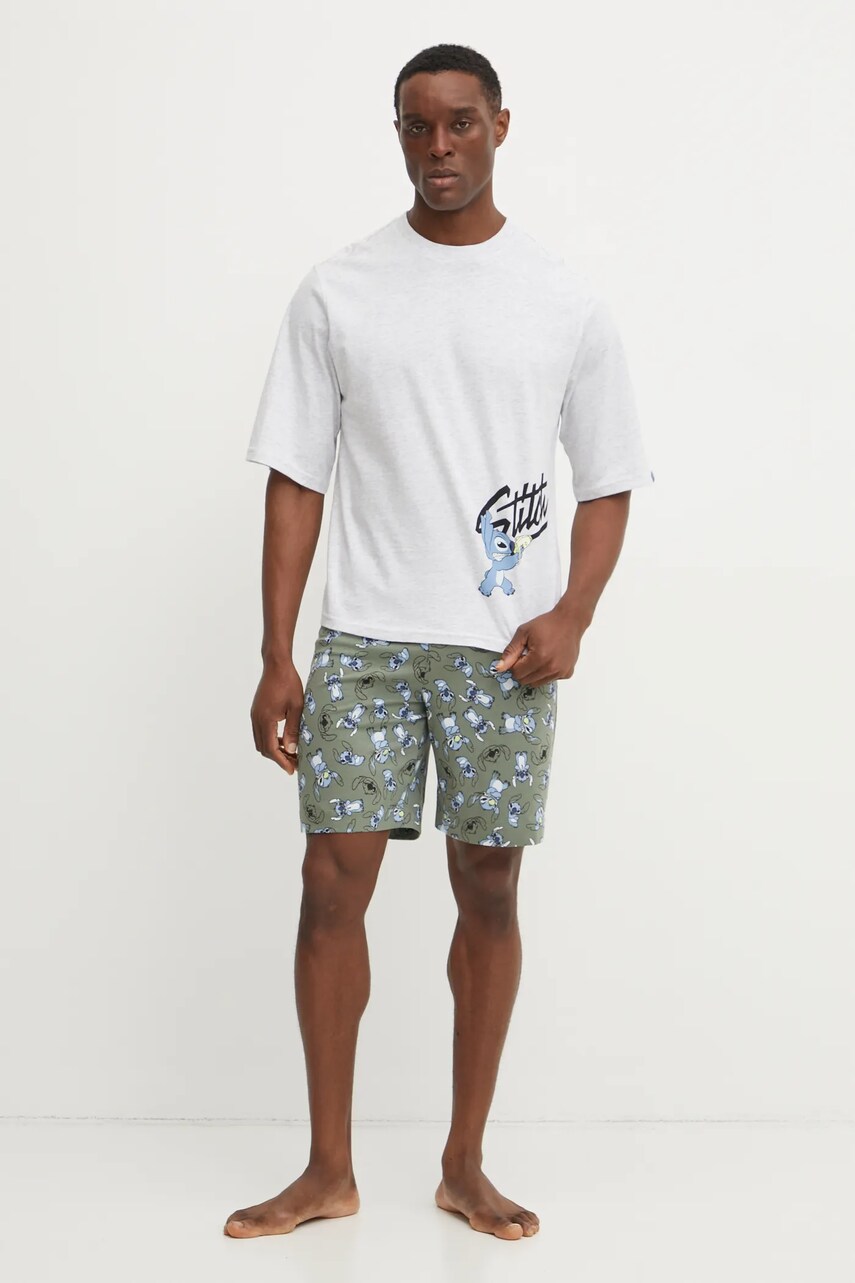 Бавовняна піжамна футболка United Colors of Benetton LILO&STITCH колір сірий з принтом 30964M01Y