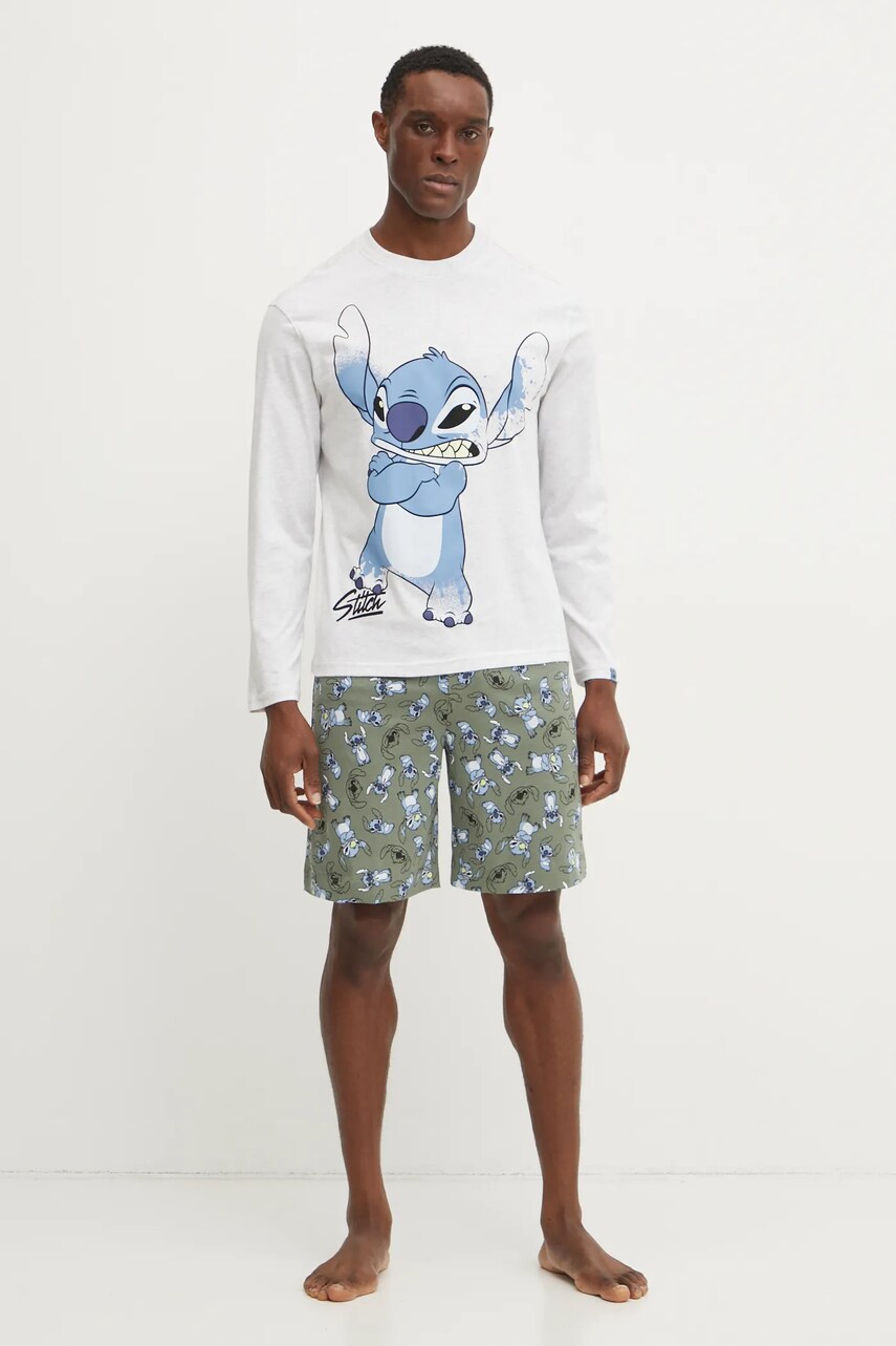 Бавовняні піжамні шорти United Colors of Benetton LILO&STITCH чоловіча колір зелений візерунок 37AQ4900E