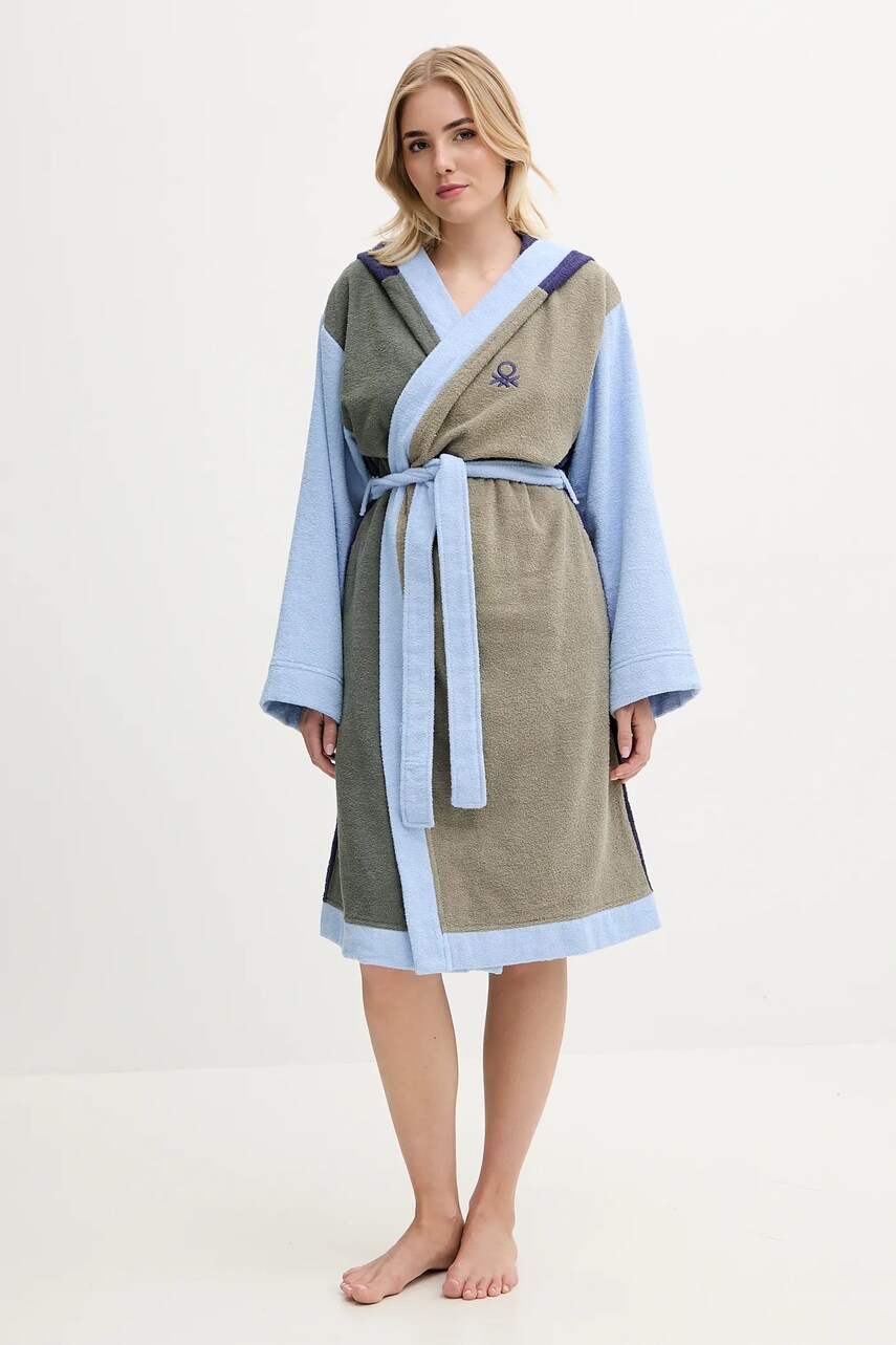 Бавовняний халат United Colors of Benetton колір зелений 6ORD2801L