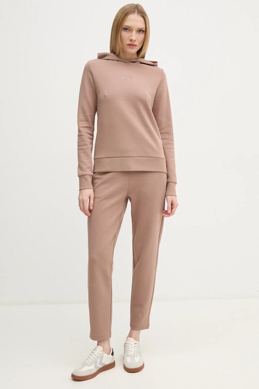 Кофта Calvin Klein жіноча колір коричневий з капюшоном з аплікацією K20K207954