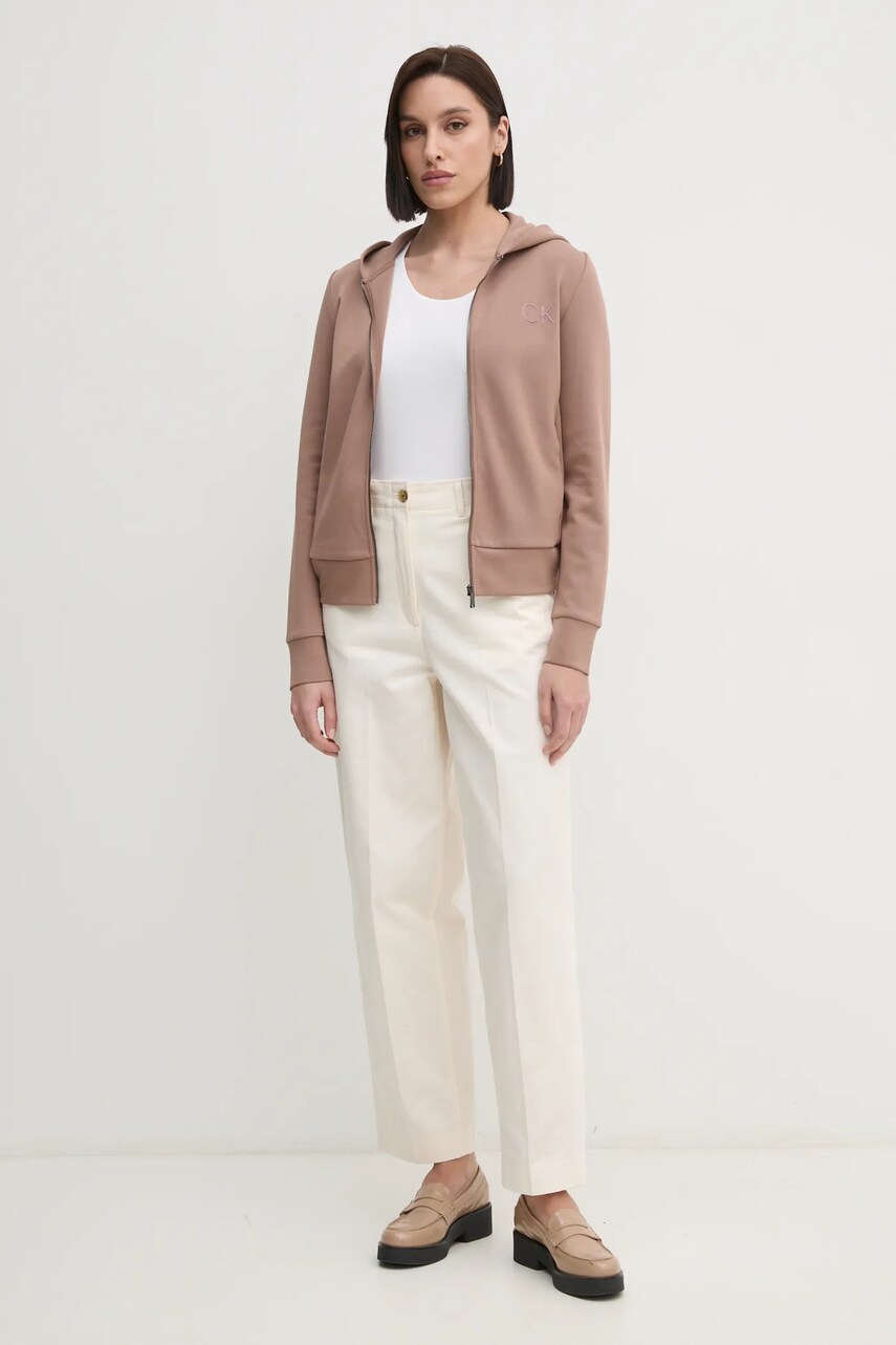 Кофта Calvin Klein жіноча колір коричневий з капюшоном з аплікацією K20K207955