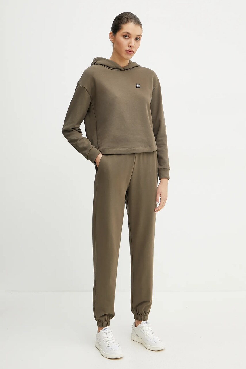 Кофта Armani Exchange жіноча колір зелений з капюшоном однотонна XW000087 AF10172
