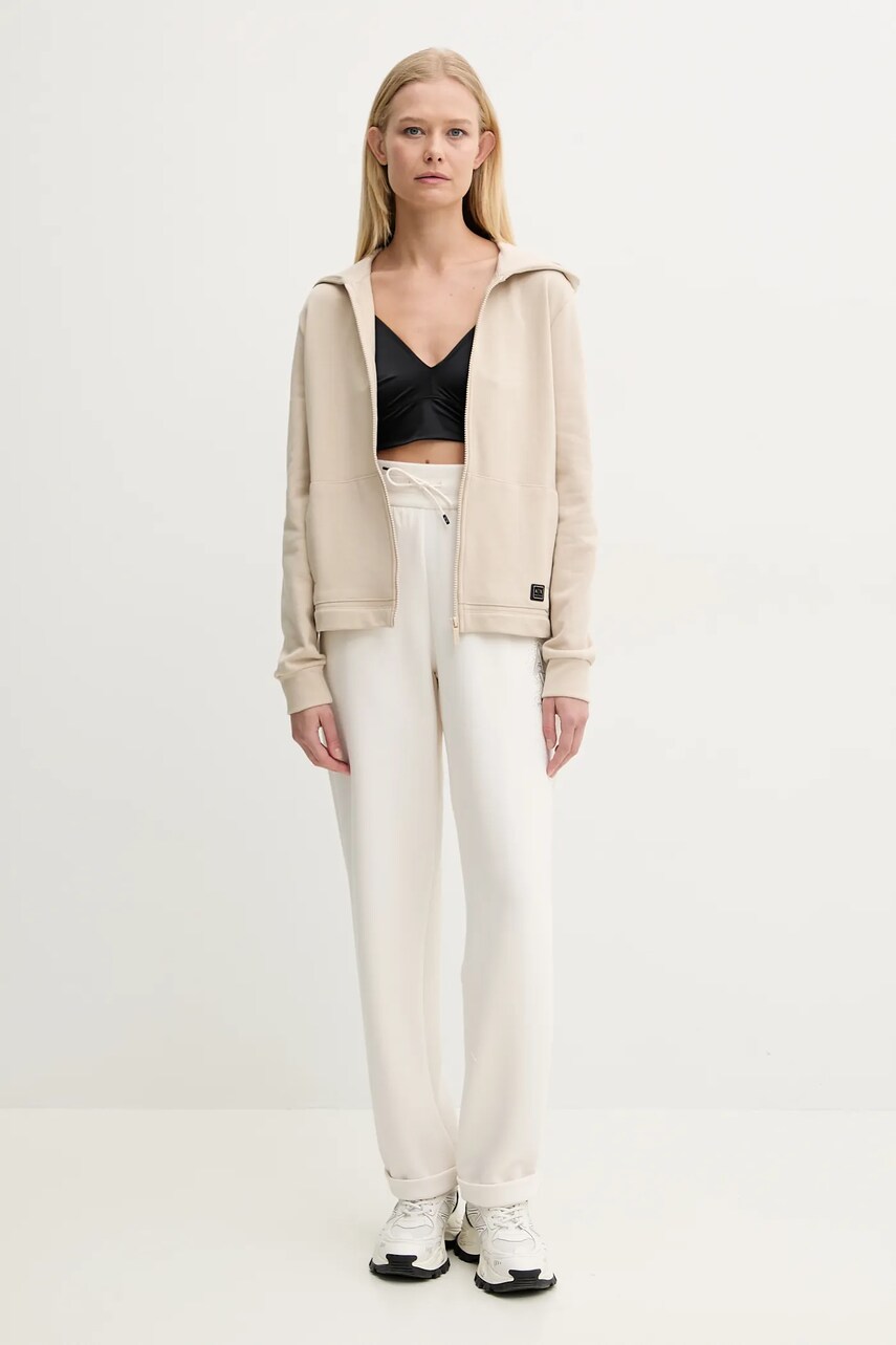 Кофта Armani Exchange жіноча колір бежевий з капюшоном однотонна XW000088 AF10172