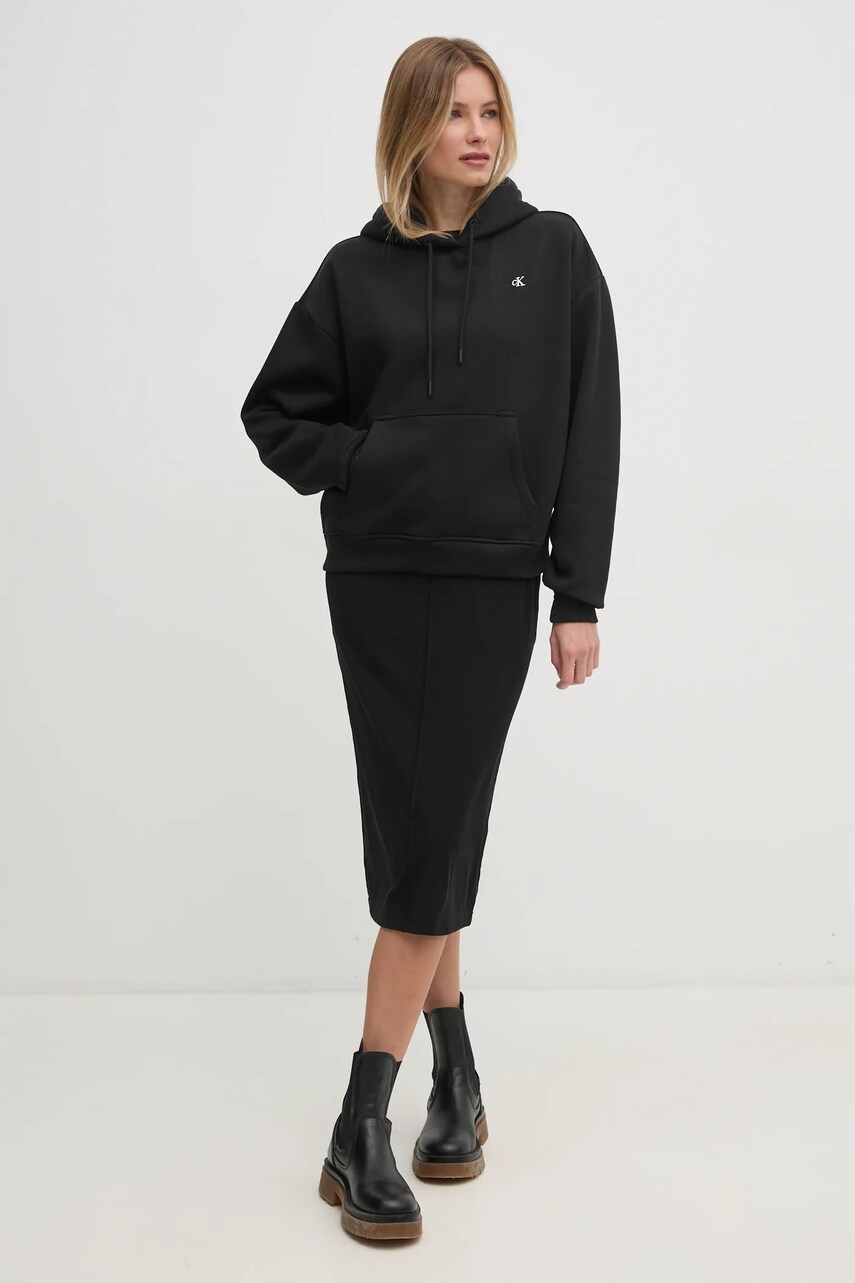 Кофта Calvin Klein Jeans жіноча колір чорний з капюшоном з принтом J20J224739