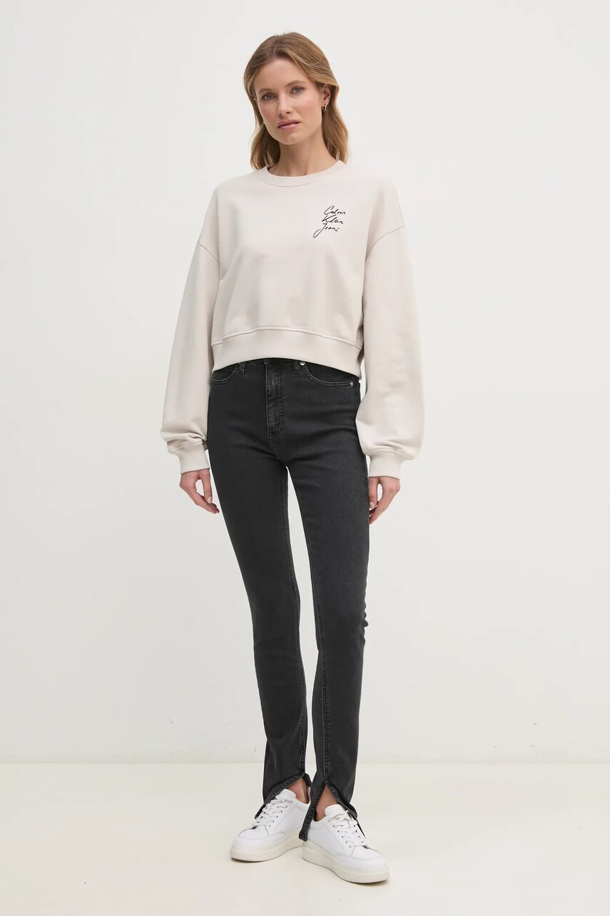Бавовняна кофта Calvin Klein Jeans жіноча колір бежевий з принтом J20J224743