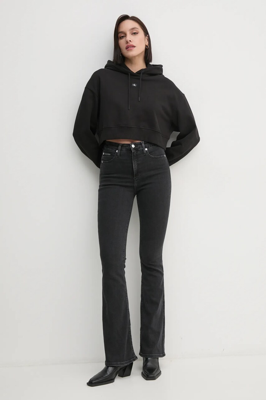 Бавовняна кофта Calvin Klein Jeans жіноча колір чорний з капюшоном однотонна J20J224746