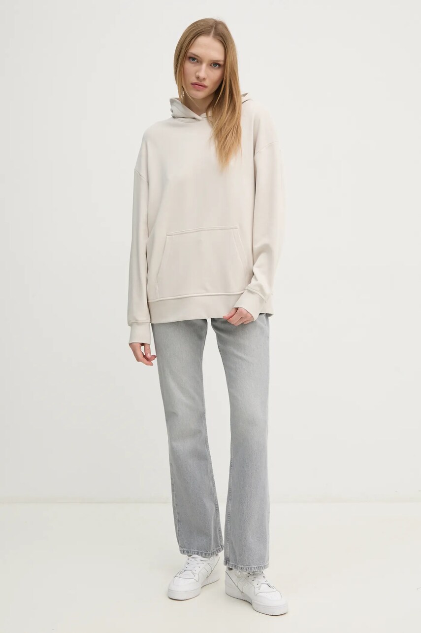 Бавовняна кофта Calvin Klein Jeans жіноча колір бежевий з капюшоном однотонна J20J225080