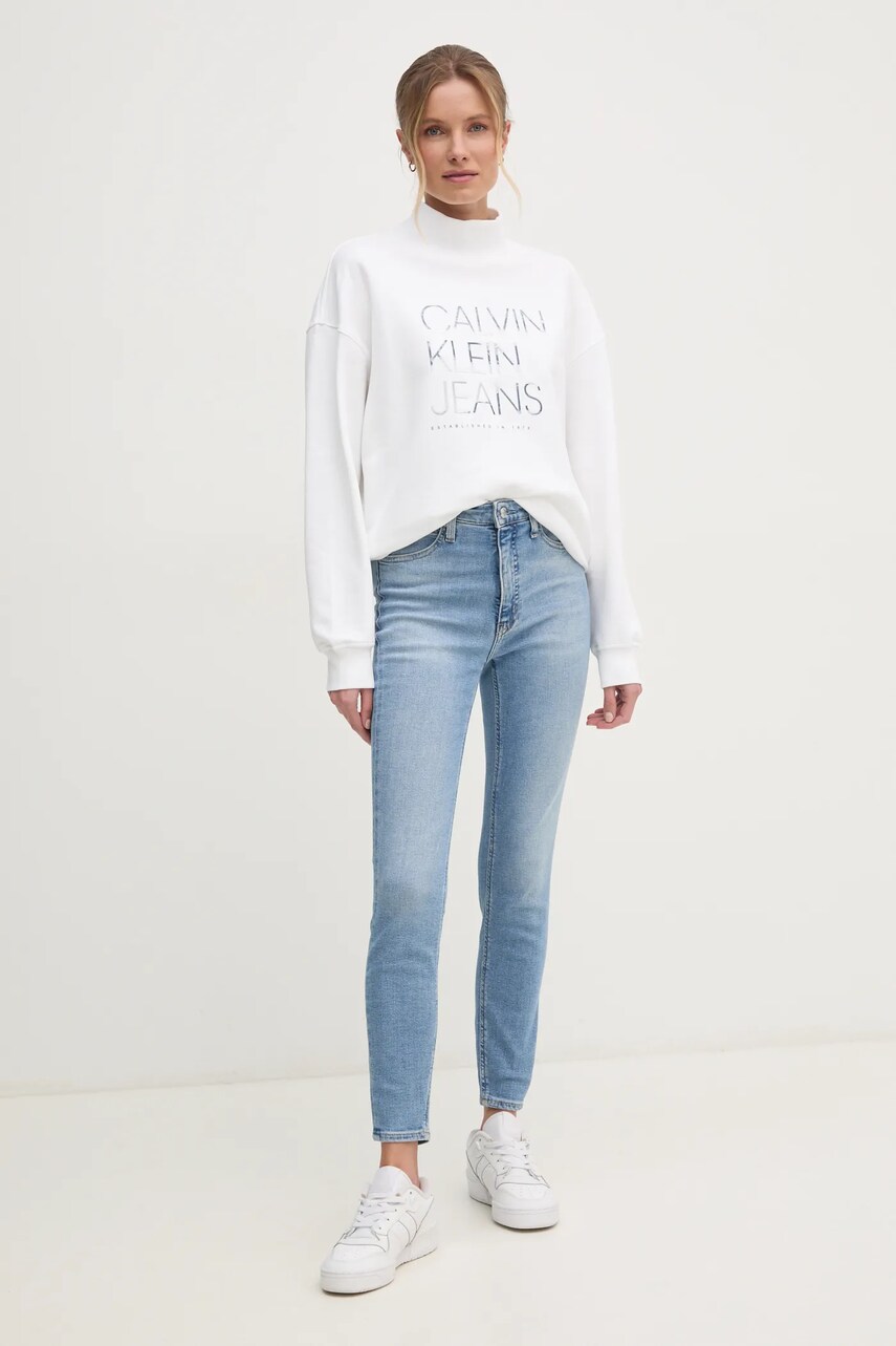 Бавовняна кофта Calvin Klein Jeans жіноча колір бежевий з аплікацією J20J225082
