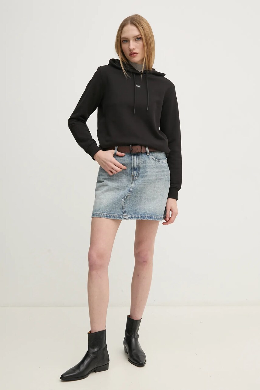 Бавовняна кофта Calvin Klein Jeans жіноча колір чорний з капюшоном з аплікацією J20J225085