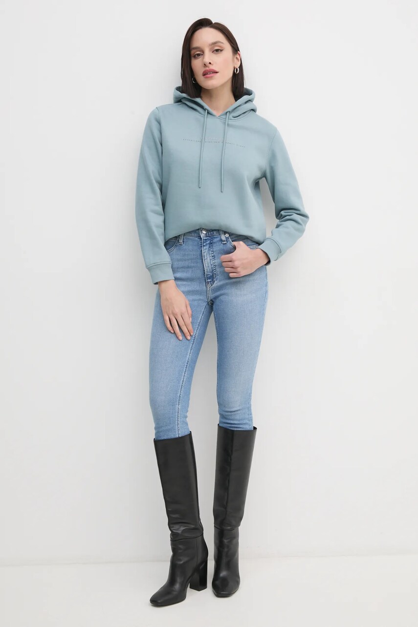 Кофта Calvin Klein Jeans жіноча колір сірий з капюшоном з принтом J20J225494
