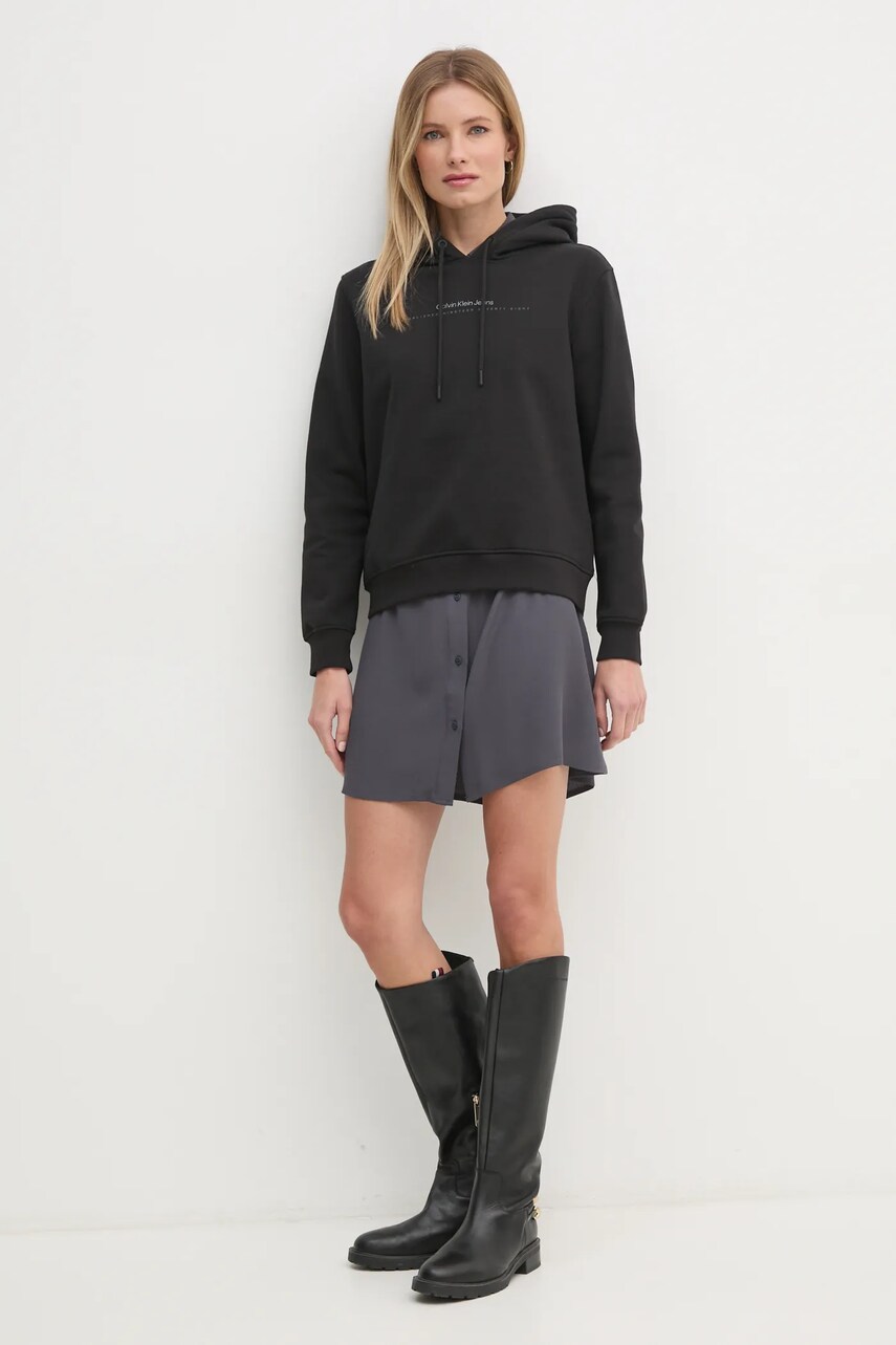 Кофта Calvin Klein Jeans жіноча колір чорний з капюшоном з принтом J20J225494